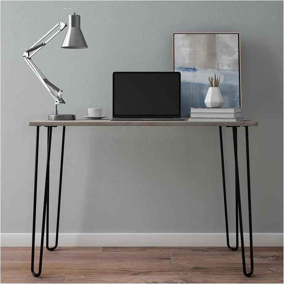Modern Desk with Hairpin Legs - Office Furniture (Gray) Gaming PC Writing Table,Table