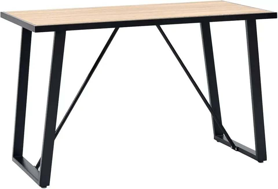 Rectangular Dining Table, Modern Oak Wood Grain MDF, Powder-Coated Steel Legs, Kitchen Dining Room Furniture