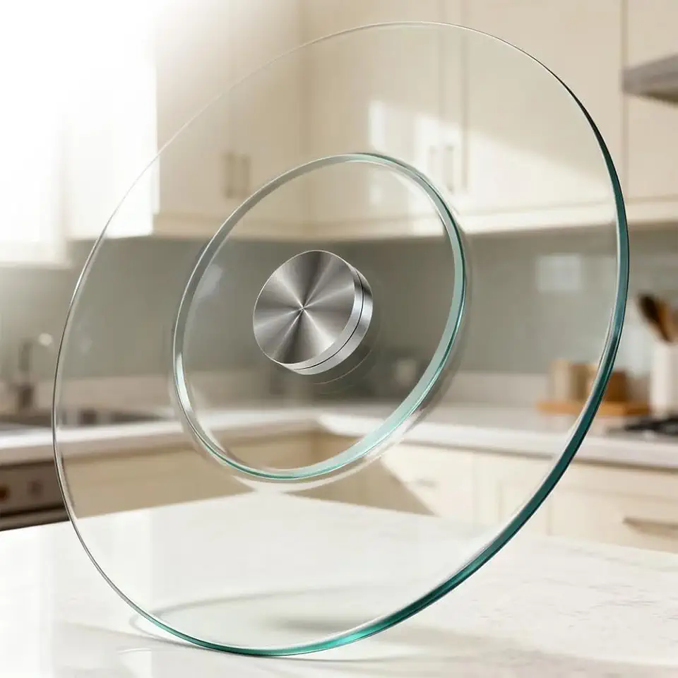 Glass Lazy Susan Turntable for Dining Table 24'' 28'' 30'' 36'' 40'' Clear Tabletop Rotating Tray, Kitchen Rotating Serving Tray with Silent Base(70 cm(28in))