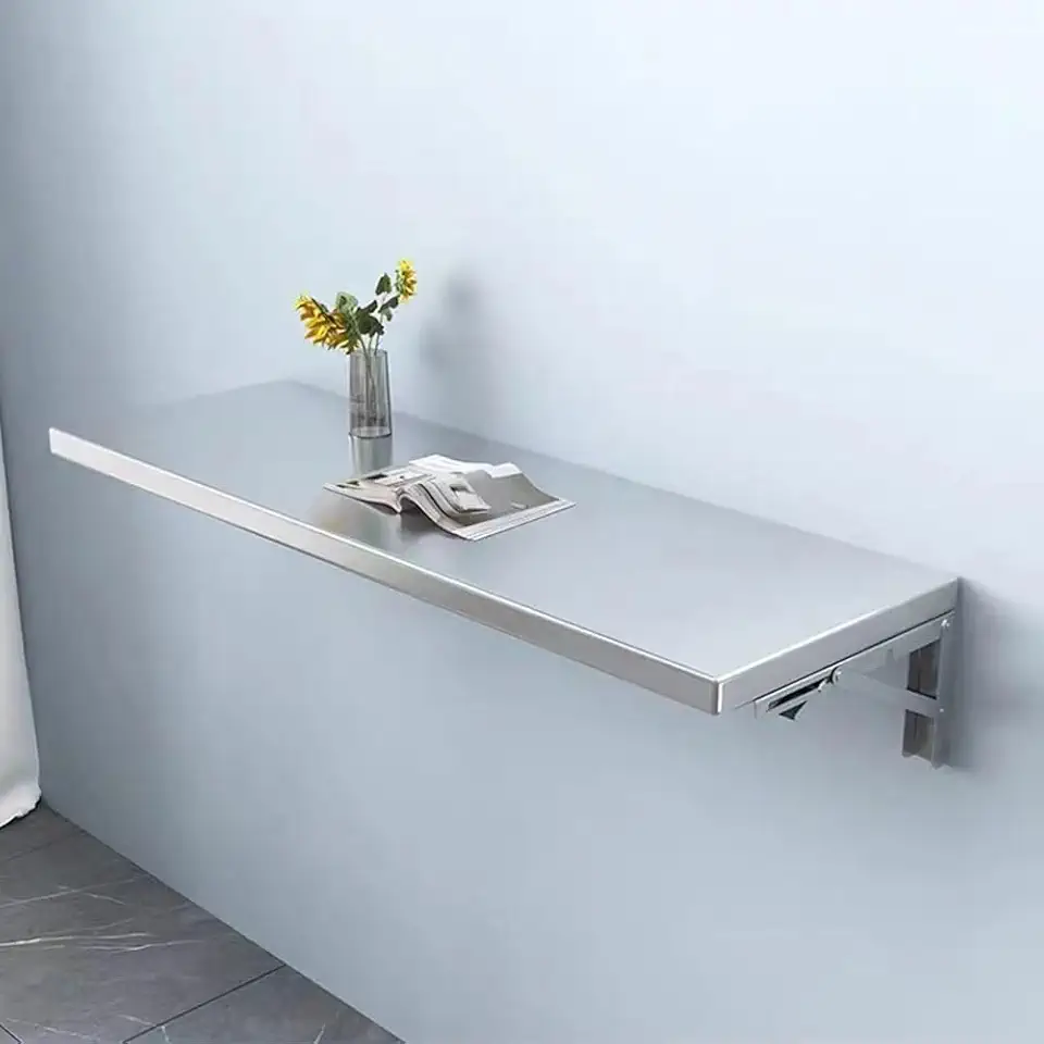 Stainless Steel Folding Workbench, Wall Mounted Folding Table for Small Spaces Floating Desk with Brackets Kitchen Dining Table(120x40cm)