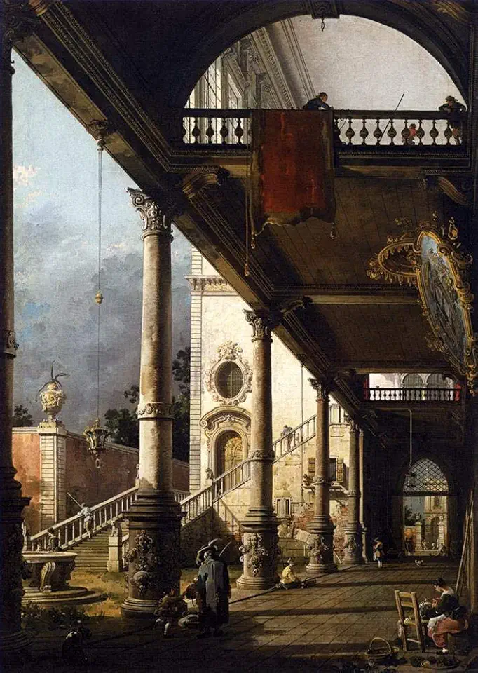 Toperfect 3 Paintings perspective view with portico Canaletto building sights Oil Art on Canvas - Famous Artworks -Size04, $50-$2000 Hand Painted by Art Academies' Teachers
