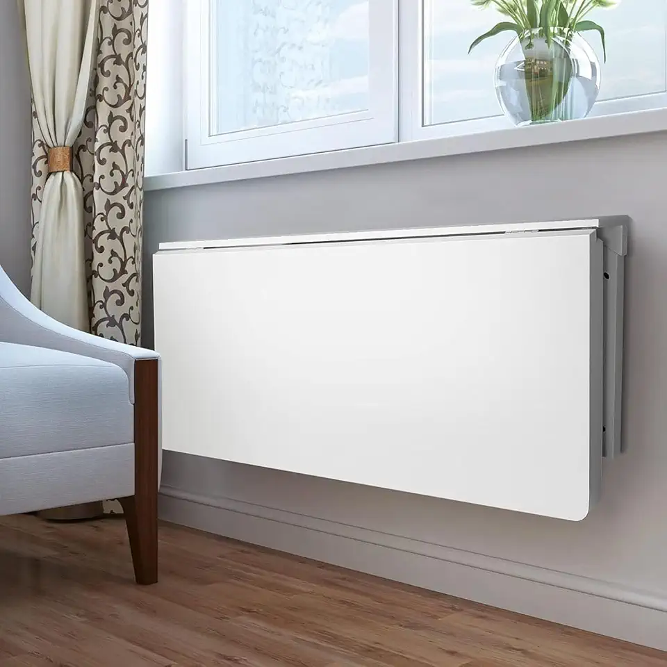 White Wall-Mounted Folding Table - Space-Saving Drop-Leaf Kitchen & Dining Table for Breakfast Bar, Laundry Room, and Home Office(L50xW30cm)