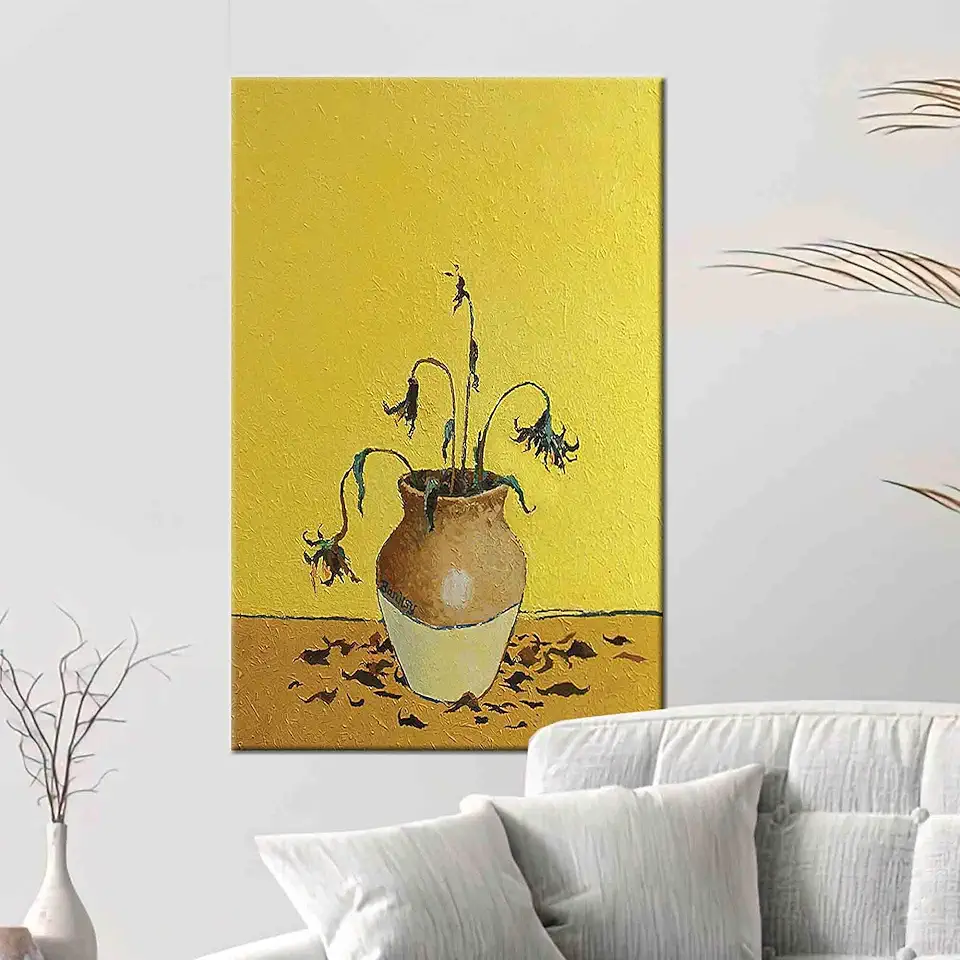 Handcrafted Banksy-Inspired Sunflower Graffiti Art Canvas Print Oil Painting With Abstract Flower Design For Home And Office Decor - 1PC - 100x235
