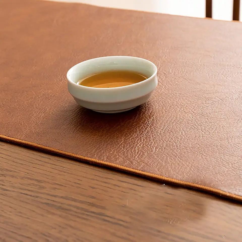 18 Inch Wide Leather Tv Stand Dresser, Leather Sofa Table Runner for Dining Table Center Decoration, Waterproof Heat Resistant for Daily Use/ Cabinet/ Wedding Decor(Light Brown,18x 107 in)