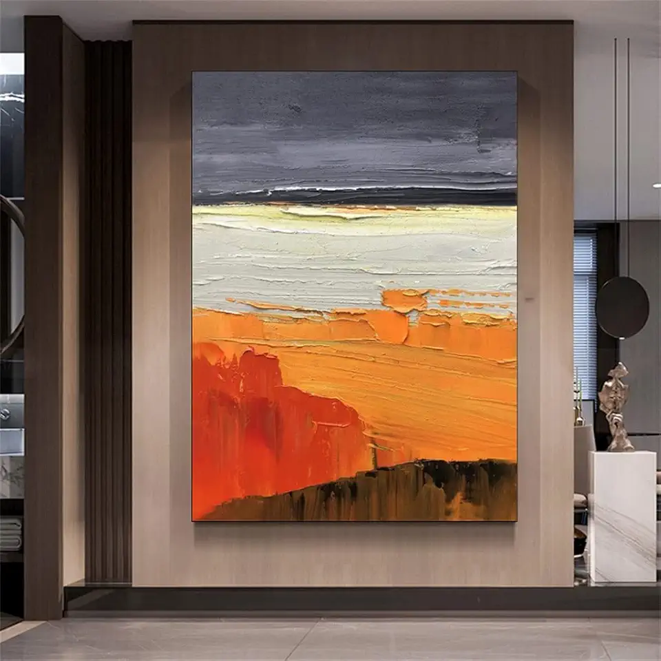 UOHLCX HBJWOV Abstract Hand Painted Sunset Oil Painting Wall Picture Living Room Nordic Decoration(90x120cm frameless)