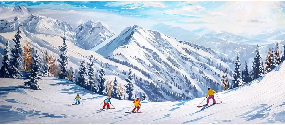 22 Large Inspiring Office Wall Paintings, Original Ski Team Canvas Art Painting in Acrylic, Stunning Mountain Range, Motivational Wall Art, Ready to Conquer Mountains, Handmade by College Teachers