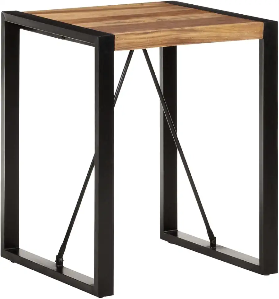 Black Solid Acacia Wood Dining Table, Compact Industrial Design, 23.6x23.6x29.5 Inch Square Kitchen Table, Sturdy Powder-Coated Steel Legs, Indoor Use for Small Spaces