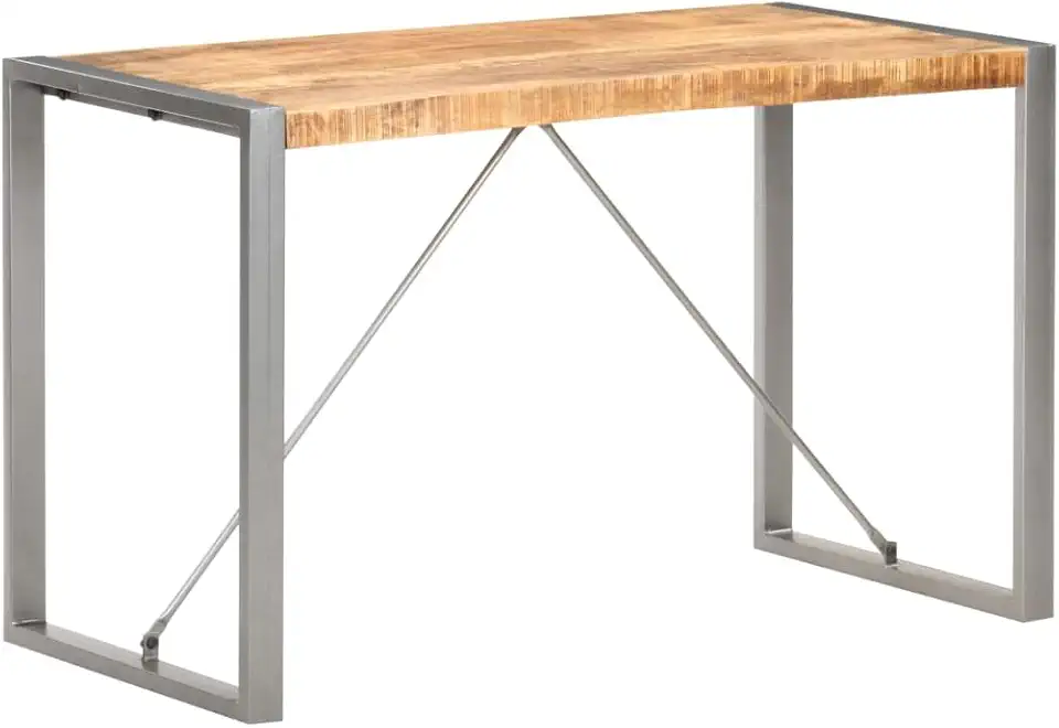 Brown Grey Solid Mango Wood Dining Table, Powder-Coated Steel Frame, 47.2