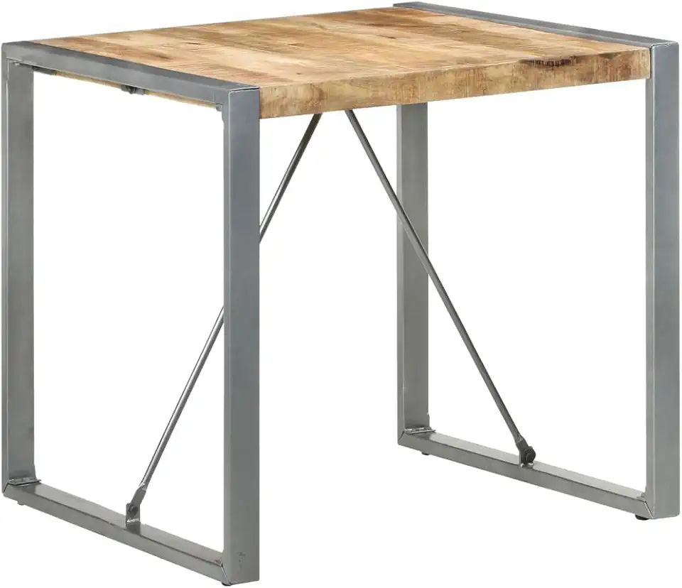 Dining Table Industrial-Style Rough Mango Wood with Steel Legs, Compact Size 31.5