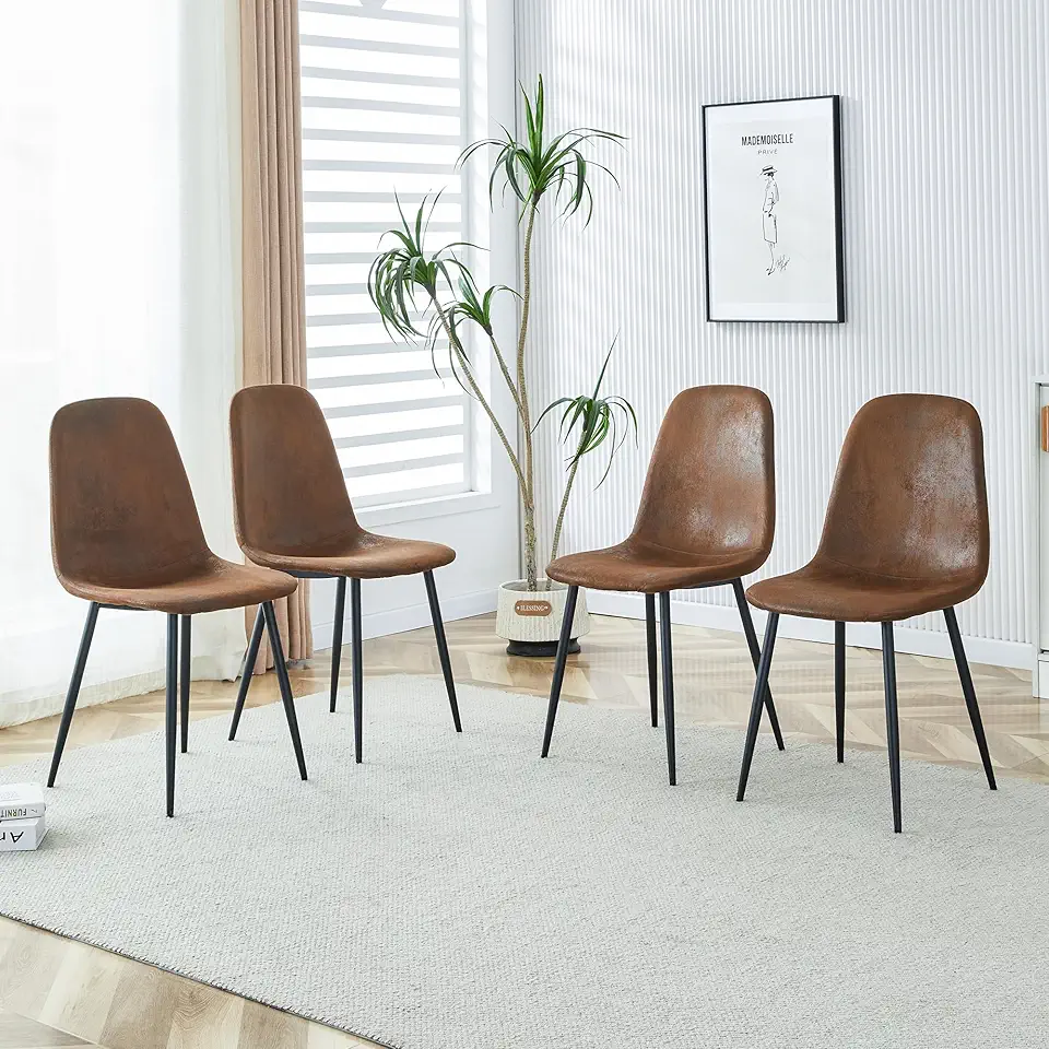 Modern Dining Chairs,Breathable Pu Leather Cushion Seat with Sturdy Metal Legs,Comfortable Upholstered Chair,American Design Style,Durable for Everyday Use In Contemporary Settings,BrownBlack-FabricMe