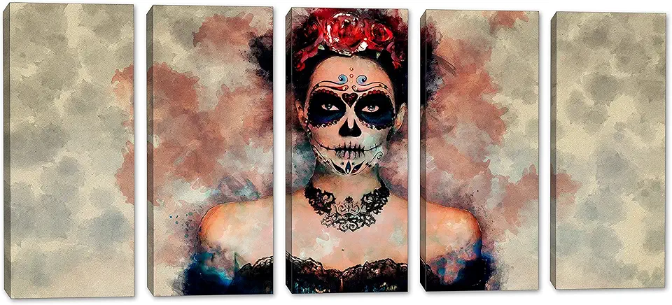 100 x 50 TOTAL - Sugar Skull Abstract Zombie girl Wall Art Canvas Print 5 Panel Split, Day of the Dead Art