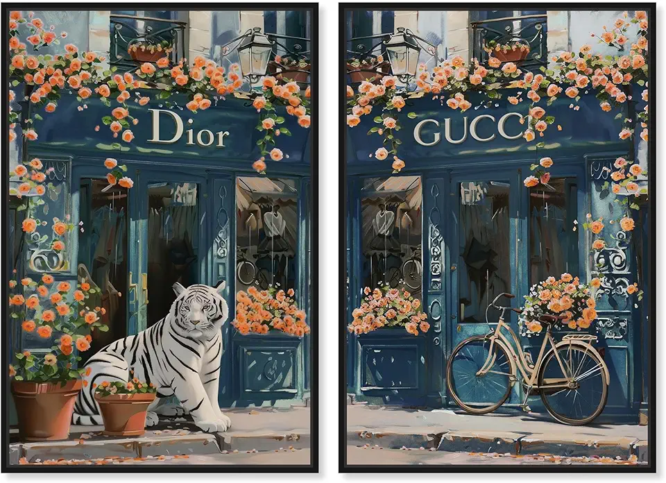 Beautiful Days Storefront 2 Panel Set Canvas Print Lion Tiger Art Print by Art Remedy, Black Frame, 36 x 54