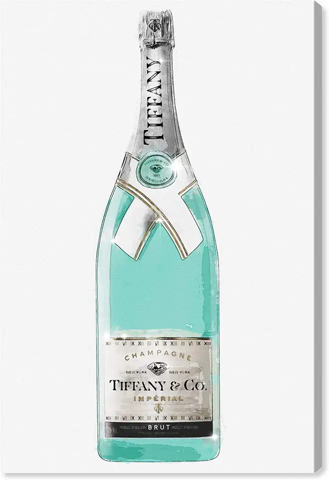 The Oliver Gal Artist Co. Drinks and Spirits Contemporary Canvas Art - Priceless Champagne, Wall Art for Living Room, Bedroom, and Bathroom, 10 in x 15, Blue and White Home Decor