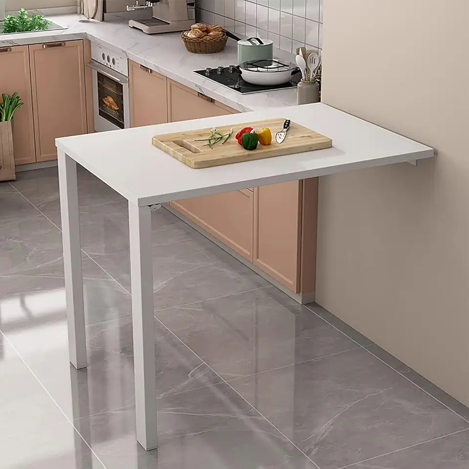 Wall-Mounted Folding Kitchen Table Flip-up Dining Table Wood Drop-Leaf Desk with Support Legs for Small Space, Laundry, Dining Room, Bedroom, Home Office(90x50cm/35.5x20in)