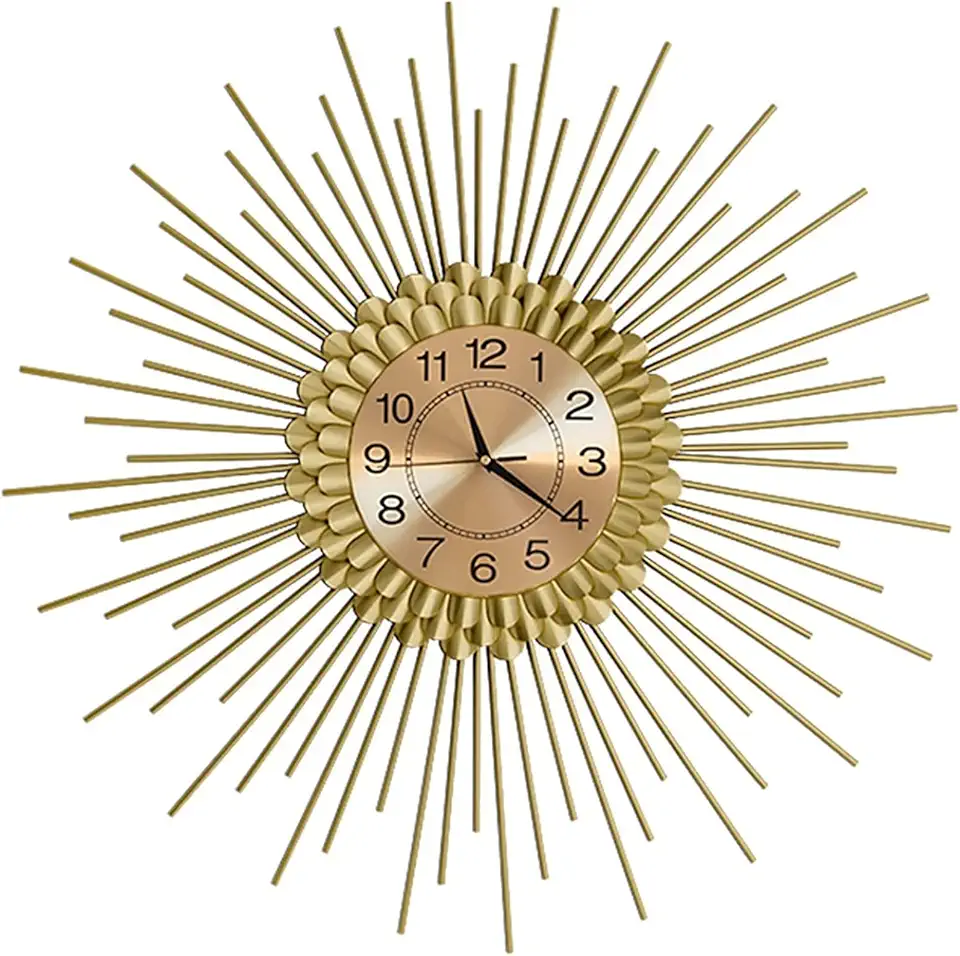 Wall Clock Art Clock Wall Clock No-Ticking Silent Wall Clocks,Modern Metal Sunburst Decoration Wall Clock for Living Room Cafe Restaurant Wall Watches Clock,Silver,70cm,Gold,80CM