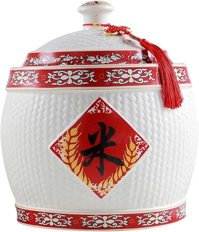 Ceramic Rice Dispenser,Rice Cylinder with Lid, Large Rice Storage Box ...