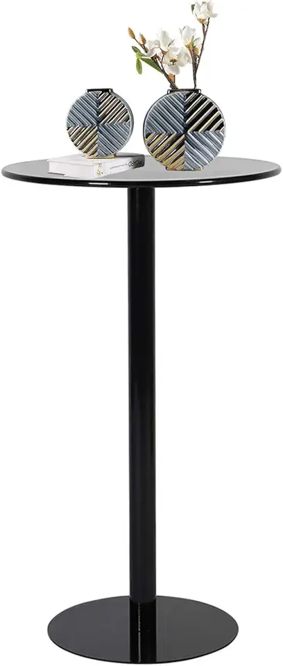 Luyckfrazy Round Bar Table Tall Top Outdoor Bistro Pub Table Breakfast Dining Tables End Table with Metal Frame, Coffee Counter Drink Tables, Sofa Side Snack Table, Black(40x40x50cm)