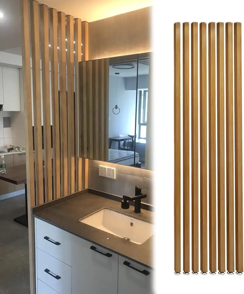 Standing Customized Room Divider Partition Column, Hollow Decorates Wall Separator Grille for Hotel/Office/Apartment/Terrace/Art Display, Temporary Drill-Free Wood Slats(225cm/89in/7ft)