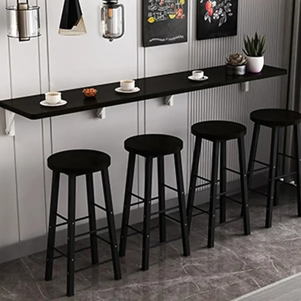 Wall Mounted Drop Leaf Table for Milk Tea Shop Bar Kitchen Long and Narrow Wooden Folding Dining Table Space Saving Solution for Small Spaces Wall Mounted Dining Table for Compact Living.