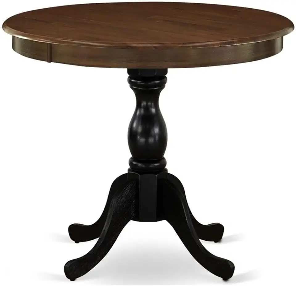 Pemberly Row Round Table for Small Space-Walnut Top & Black Pedestal