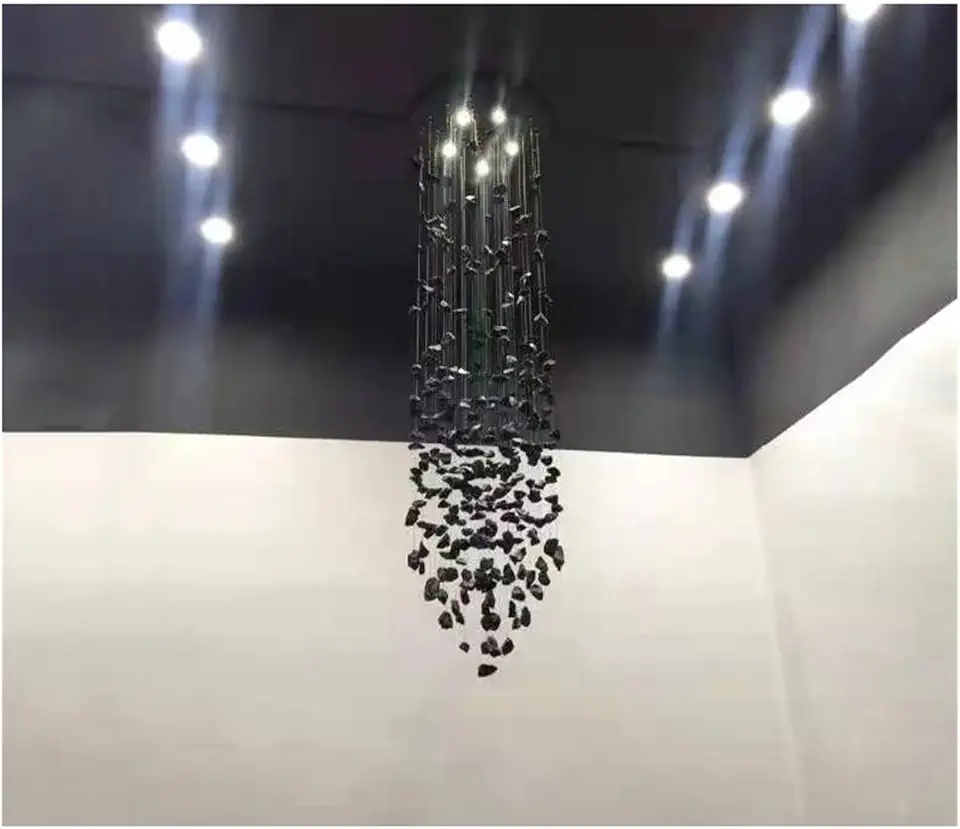 Black Art Luxury Stone Crystal Chandelier for Staircase Hallway Lobby Modern Cristal LED Hanging Lamp Home Indoor Light Fixtures ﻿(Warm Light,40cm)