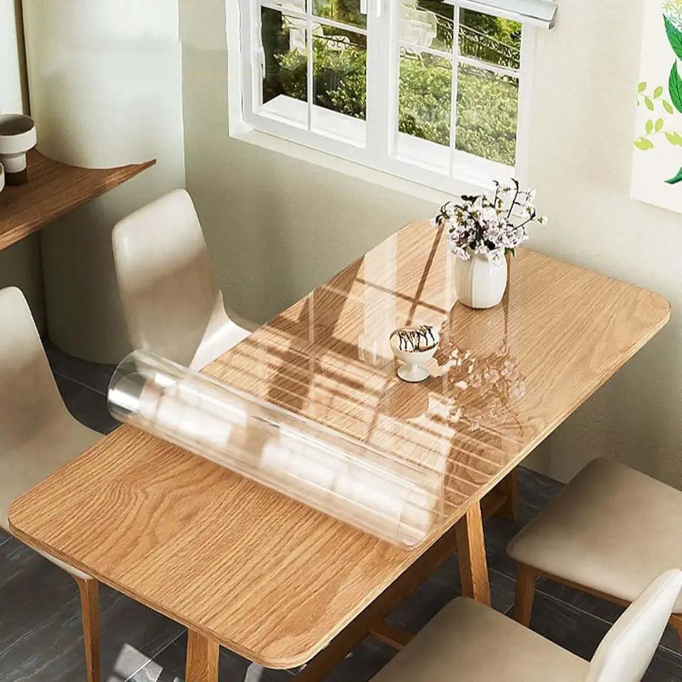 SRHIMEOS 47x102 Inch Clear PVC Table Cover Protector, 1.5mm Thick Plastic Tablecloth, Transparent Table Cloth, Tablecloths Heavy Duty Waterproof, Dining Tables Mat Pad Easy Cleaning
