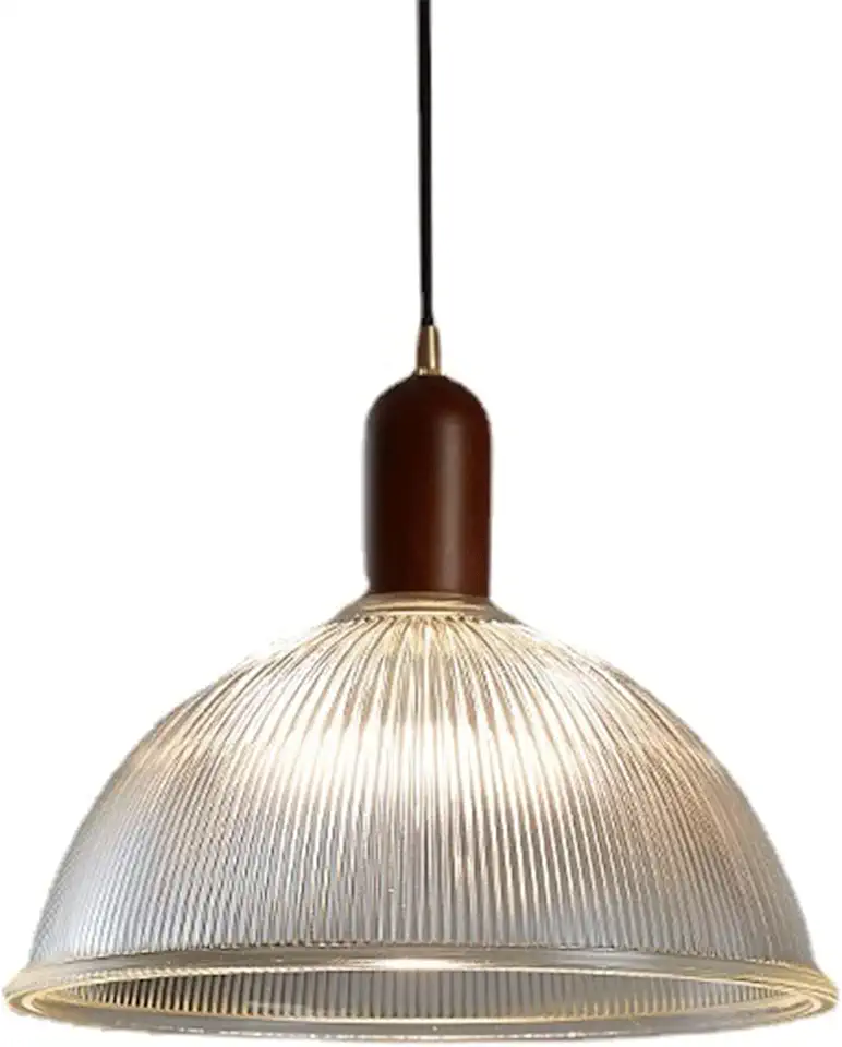 Japanese Retro Stripe Glass Dining Room Pendant Light Mid Century Nordic Walnut Bedside Hanging Lamp Minimalist Kitchen Island Chandelier for Living Room Dining Table Bedroom Bar Counte