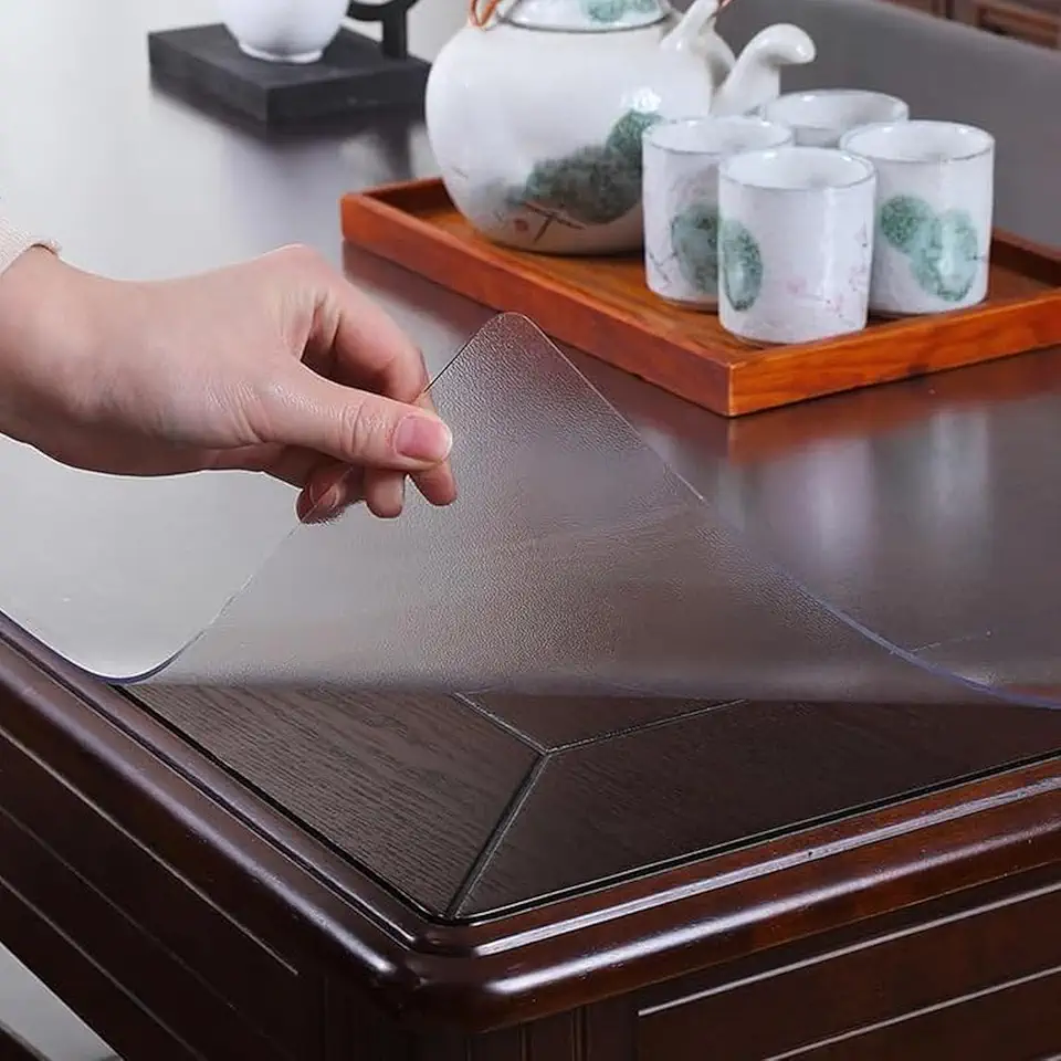 Clear Table Cover Protector 67 x 95 inch, Frosted 1.5(mm) Waterproof PVC Table Mat for Dining Table, Writing Desk, Kitchen, Coffee Table, Scratch-Resistant & Easy to Clean