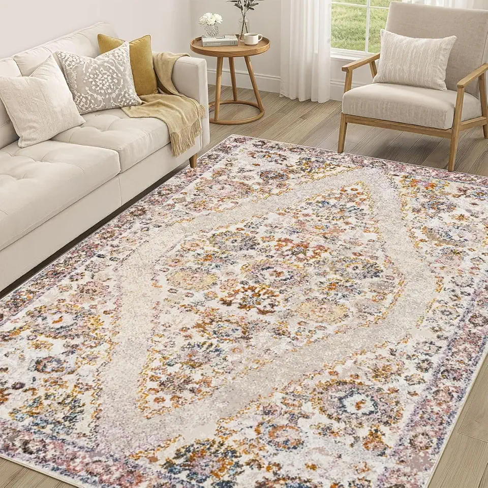 Washable Area Rug 5x8, Soft Rugs for Living Room Vintage Carpet Area Rugs for Bedroom Dining Room Non-Slip Under Table Rug