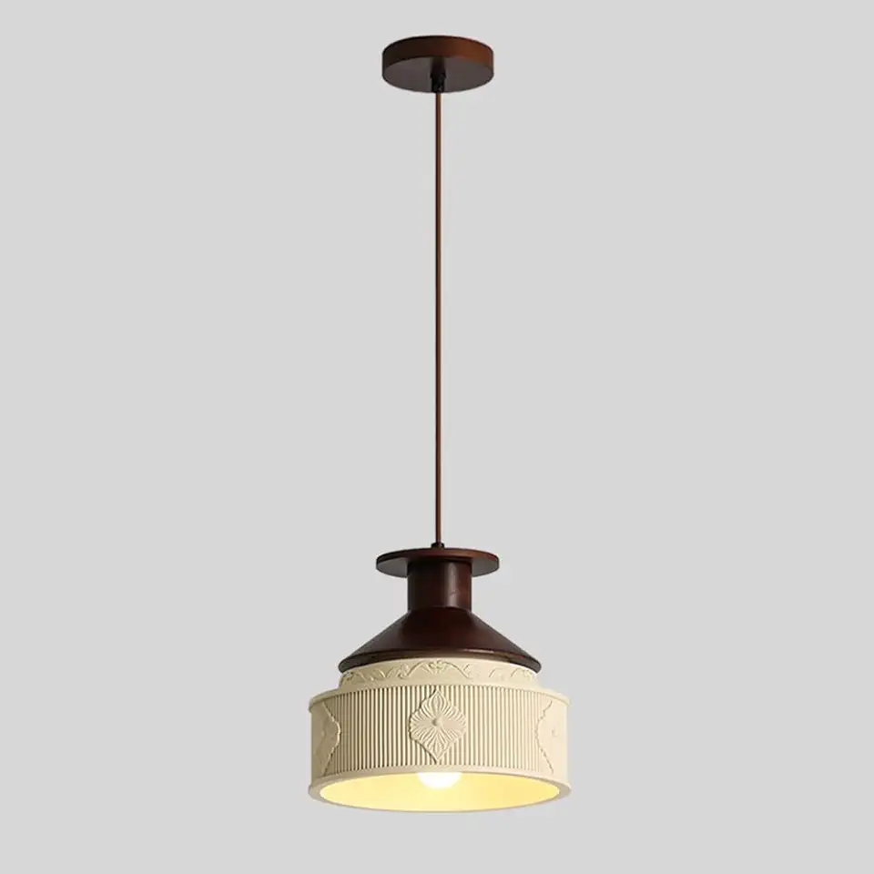 Vintage Resin Pendant Lamp Shade with Wood Hanging Light - Farmhouse Ceiling Suspended Lamp for Dining Table, Bedroom, Kitchen Island Lighting - E27 Droplight