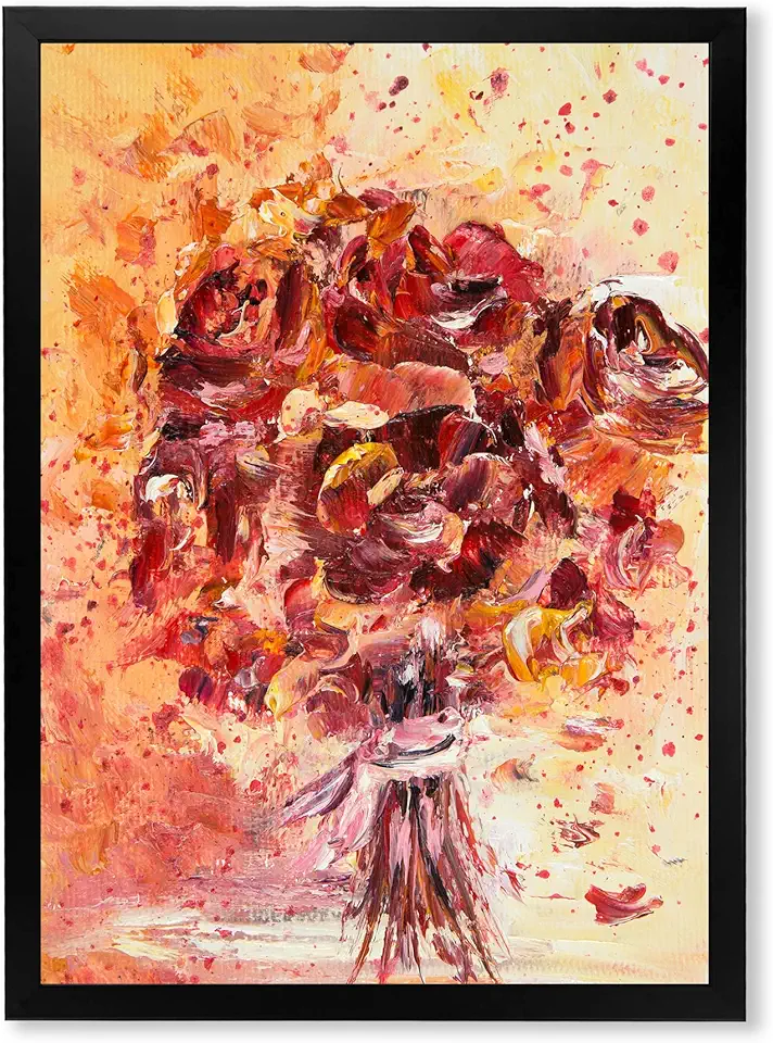 Vintage Red Fresh Flowers Bouquet Traditional Framed Wall Art