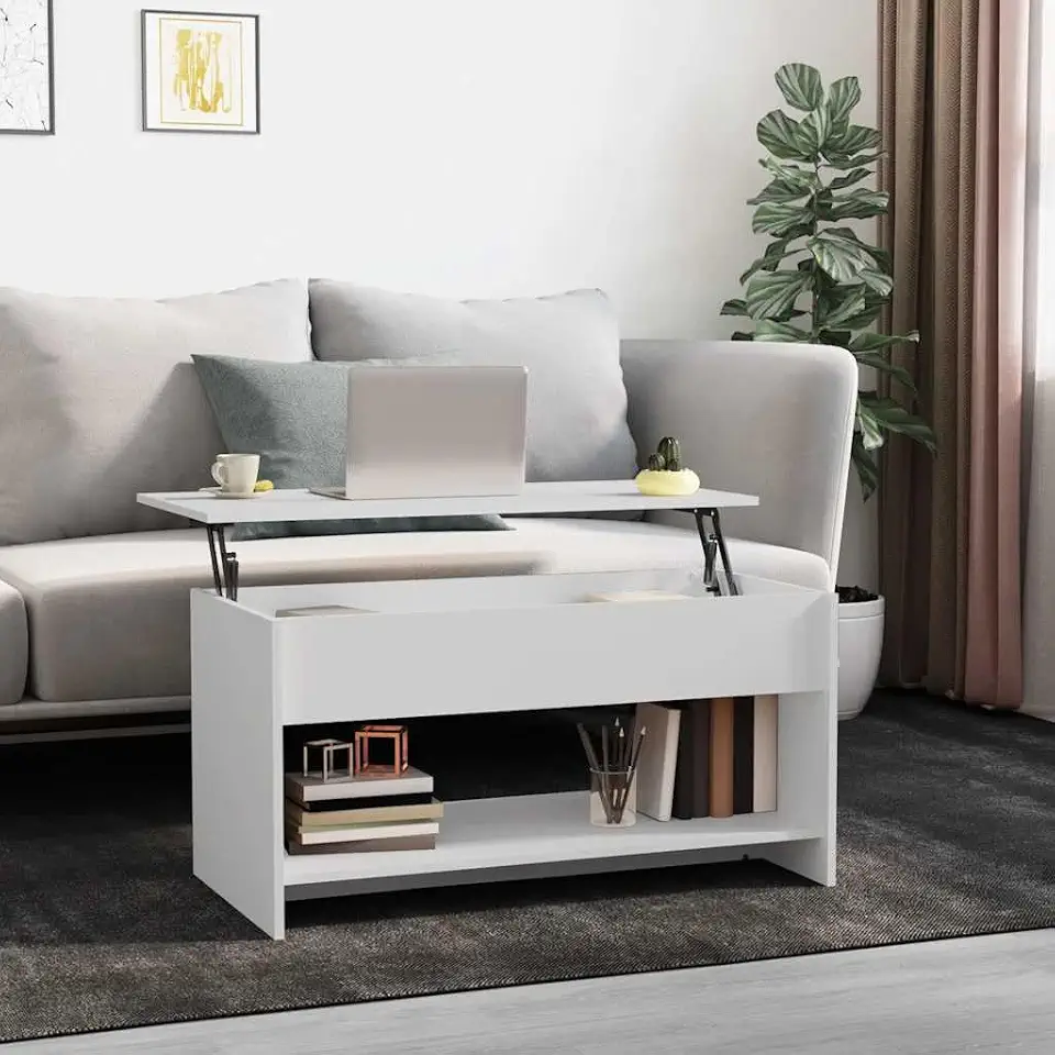 White Lift Top Coffee Table 40.2 x 19.7 x 20.7 in Engineered Wood Modern Rectangular Center Table with Hidden Storage for Living Room Apartment