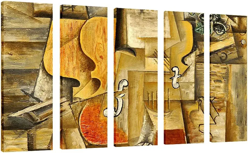 Alonline Art - Violin And Grapes 5 Panels by Pablo Picasso | framed stretched canvas on a ready to hang frame - 100% cotton - gallery wrapped | 48