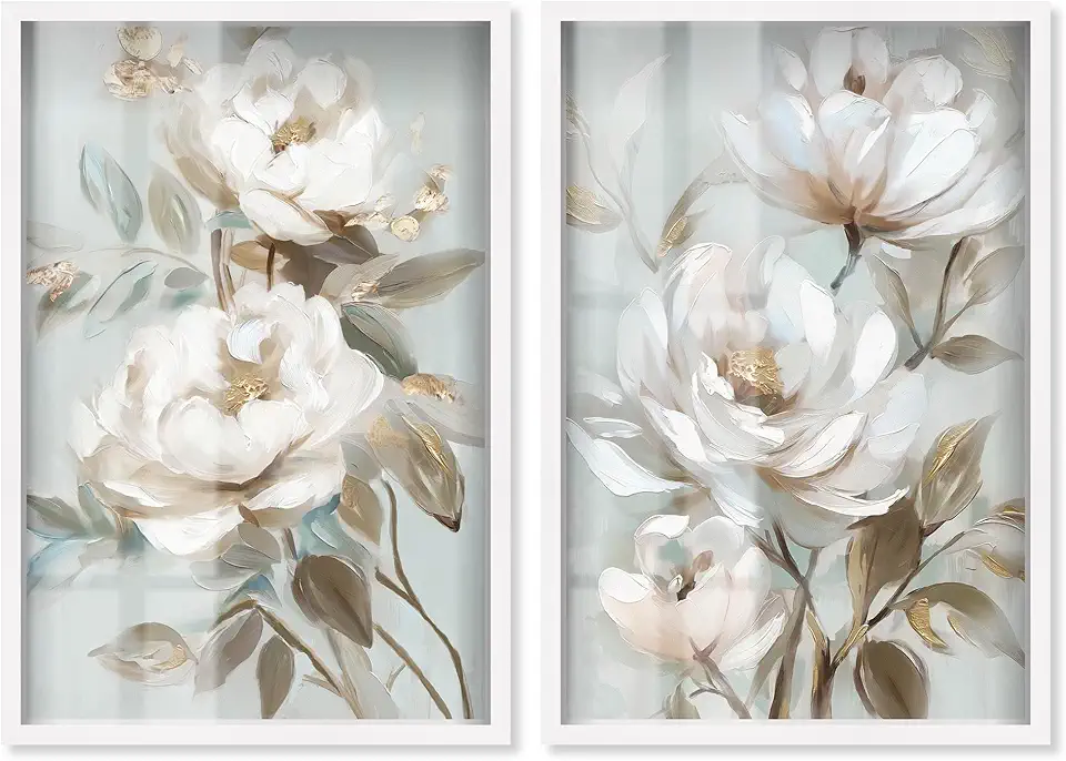 Light Beauty Floral 2 Panel Set Shadowbox Print Floral Wall Decor by Art Remedy, White Frame, 36 x 54