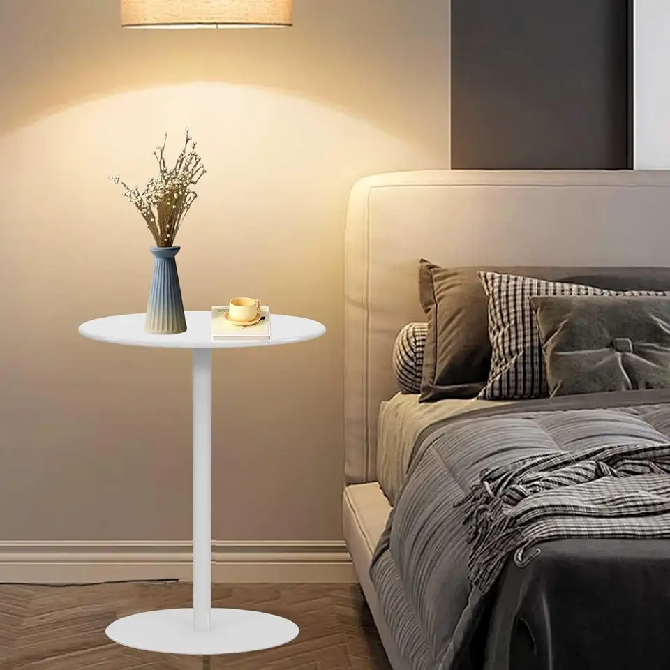 Round High Top Bar Table for Small Space, Modern Style Circular Cocktail Dining Table for Home, Office and Kitchen, Indoor Outdoor Bistro Table, White Accent Table(40x40x50cm)