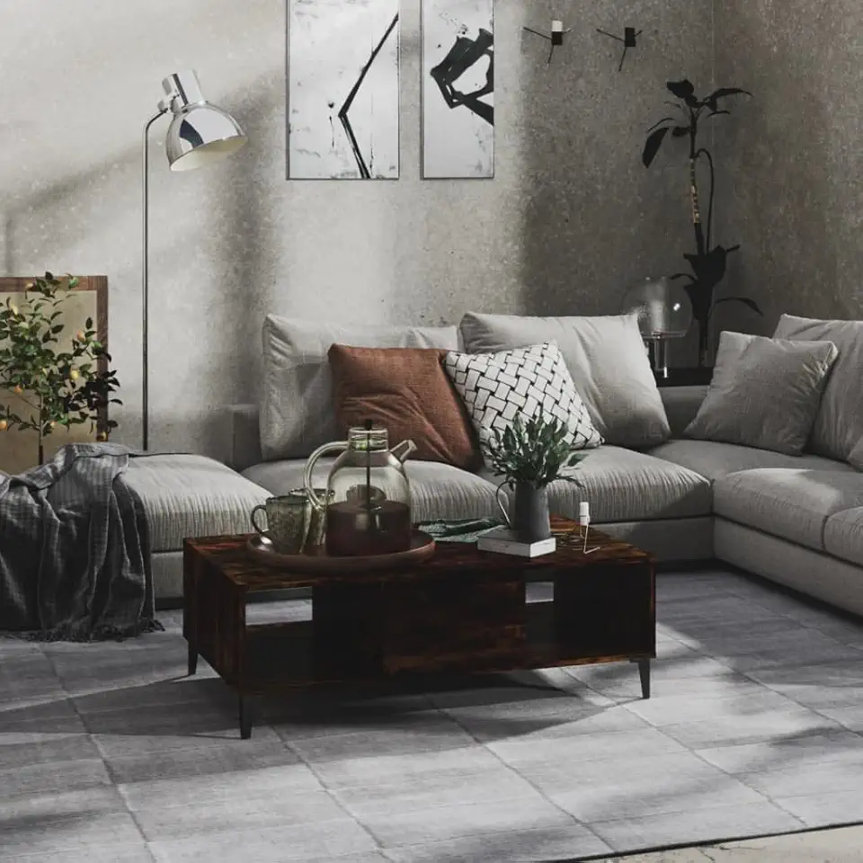 Coffee Table Smoked Oak Engineered Wood, Metal Medium Cocktail Tea Tables Multifunctional Coffee Table for Bedroom