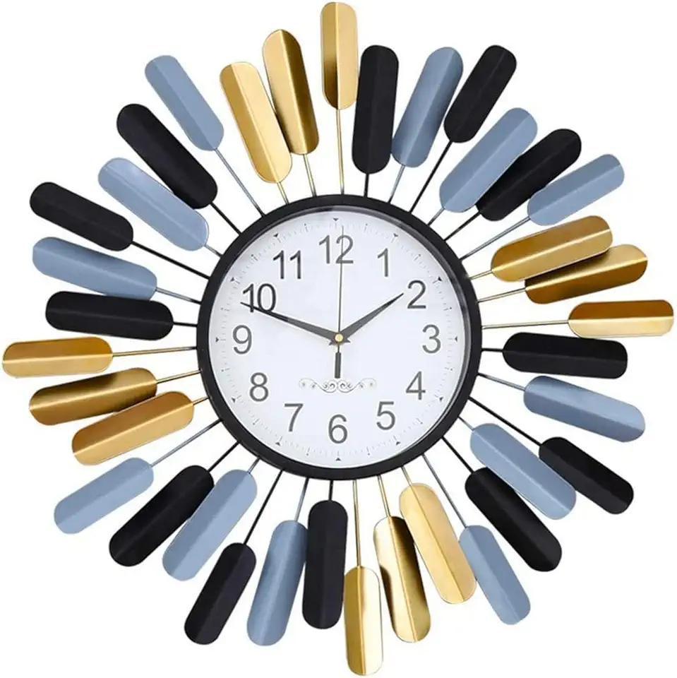 Wall Clock Art Large Wall Clock Wall Clock, Mid Century Silent Battery Operated Metal Wall Clock, Non Ticking Large Colourful Sunlight Quartz Clocks Living Room Wall Decor Clo