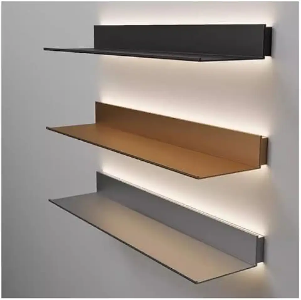 LED Floating Wall Shelf with Built-in Lights - Modern Display Shelf for Home, Bathroom & Bars - Wall-Mounted Lighted Shelves (Black, 50x15x6cm)