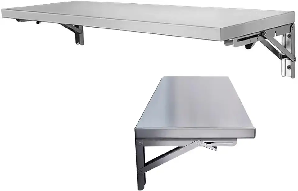 Stainless Steel Folding Table, Wall Mounted Folding Table, Fold Down Wall Desk, Drop Leaf Dining Table for Small Spaces Study Bedroom Bathroom Living Room ﻿(120x30cm/48x12in)