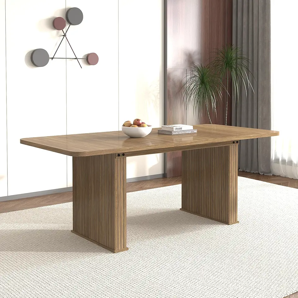 Fluted Extendable Dining Table for 6-10, 62.99''-78.74'' Large Rectangular Wooden Dinner Table for Dinning Room,Kitchen, Living Room, Modern Kitchen Furniture
