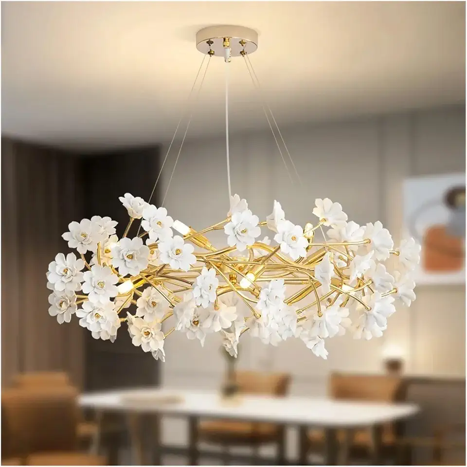 Modern Design Chandeliers Ceramic Flowers Pendant Lights for Hotel Living Dining Room Bedroom Art Lobby Decoration Chandelier ，Wall Sconce