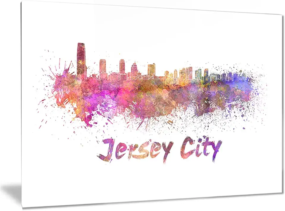 Designart Jersey City Skyline-Cityscape Metal Wall Art-MT6601-40x30, 40x30