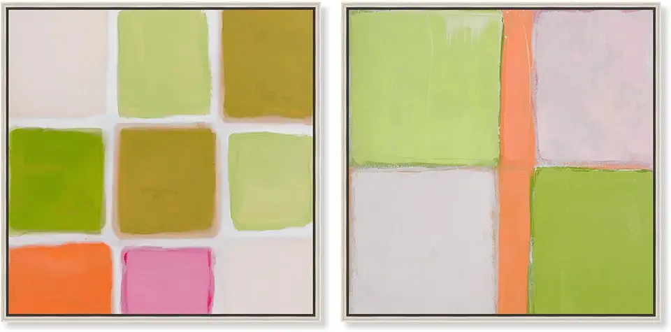 Pastel Boho Minimal Wall Print Set 2 Panel Set Canvas Print Boho Wall Art by Art Remedy, Silver Frame, 40 x 40