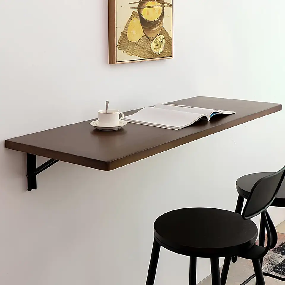 Solid Wood Folding Table, Multifunctional Foldable Floating Laptop Desk, Space-Saving Wall-Mounted Drop-Leaf Dining Table Workbench(120x30cm/47.2