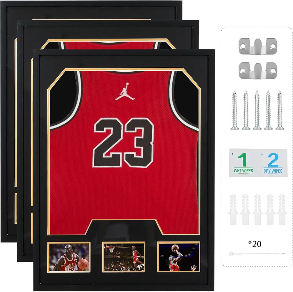 CDEN Jersey Frame, t Shirt Frames, Jersey Frame with Picture Slots, Jersey Display, Photo Display, for Soccer, Football, Basketball, Baseball (3 Pack)