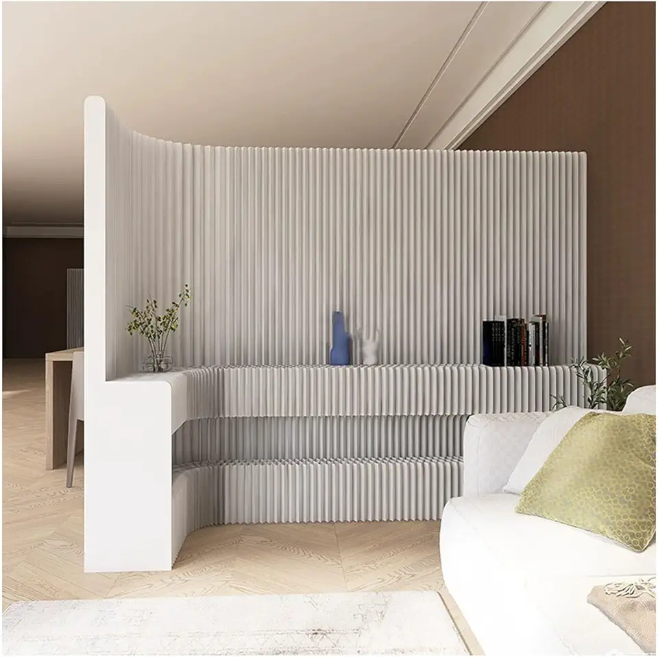 Room Dividers Modern Art Paper Room Divider with Double Layer Shelves, Space Separation Privacy Screen, Folding Wall Partitions for Home Offices and Hotels(L 200x h 240 cm/78.7x94.4 in)