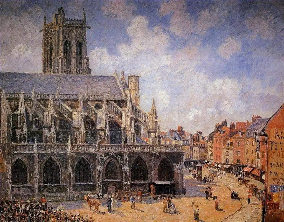 Toperfect 7 Paintings the church of st jacques in dieppe morning sun cityscape city scenes Camille Pissarro -Size04, $50-$2000 Hand Painted by Art Academies' Teachers
