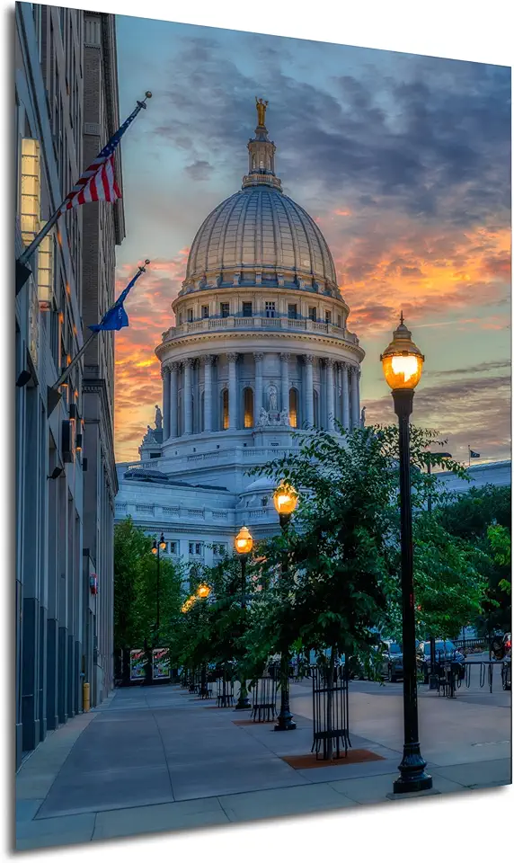 Wisconsin Capitol Building, Madison Canvas Art, Madison Wall Art, Madison Skyline, Madison Canvas Print, Madison Print (Canvas(3 Panel) 40x90 Inches)