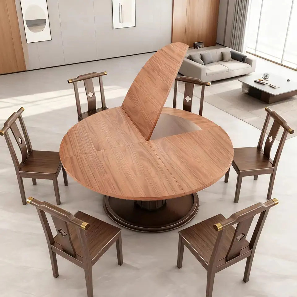 47in-78in Extendable Round Dining Table for 4-8, Farmhouse Dining Table with Removable Small Round Dinings Tables Space Saving for Kitchen Living Room (Walnut)(59in)