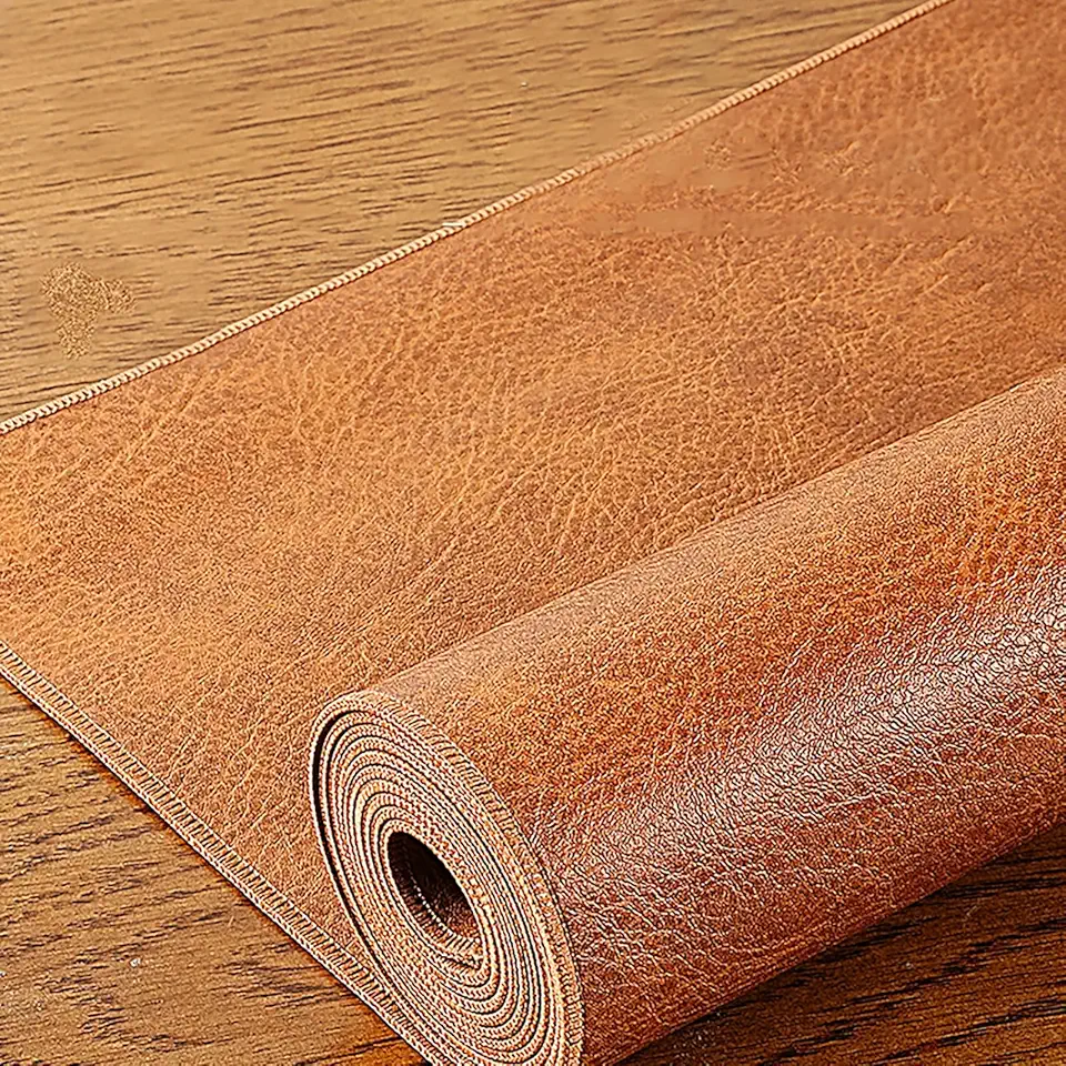 18 19 Inch Wide Table Runner Brown Leather，Waterproof/ Heat Resistant Vintage Placemats for Kitchen Dining Table Decor, Desk Pad for Keyboard and Mouse(19x92in)